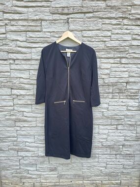 Orvis Black Long-Sleeve Zip-Front Dress with Gold Zippers Size S (6/8)